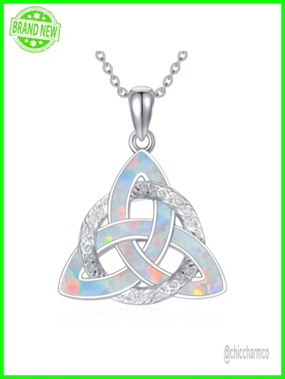 925 Sterling Silver Celtic Knot Pendant Necklace Opal Pave 18-20"